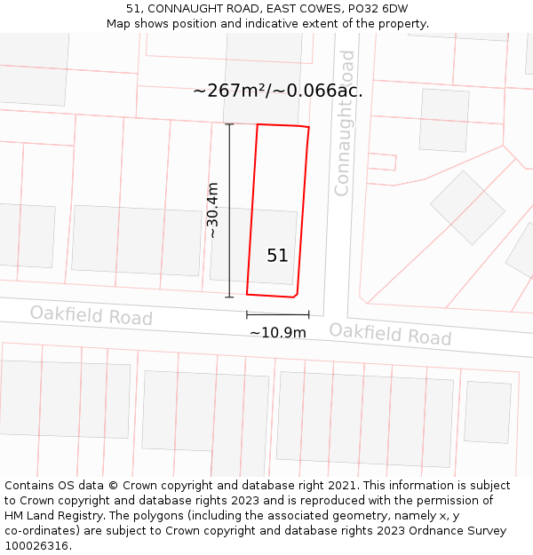 51, CONNAUGHT ROAD, EAST COWES, PO32 6DW: Plot and title map