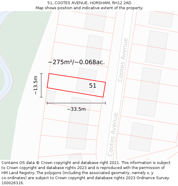 51, COOTES AVENUE, HORSHAM, RH12 2AD: Plot and title map