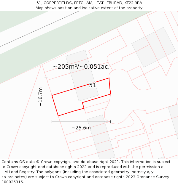 51, COPPERFIELDS, FETCHAM, LEATHERHEAD, KT22 9PA: Plot and title map