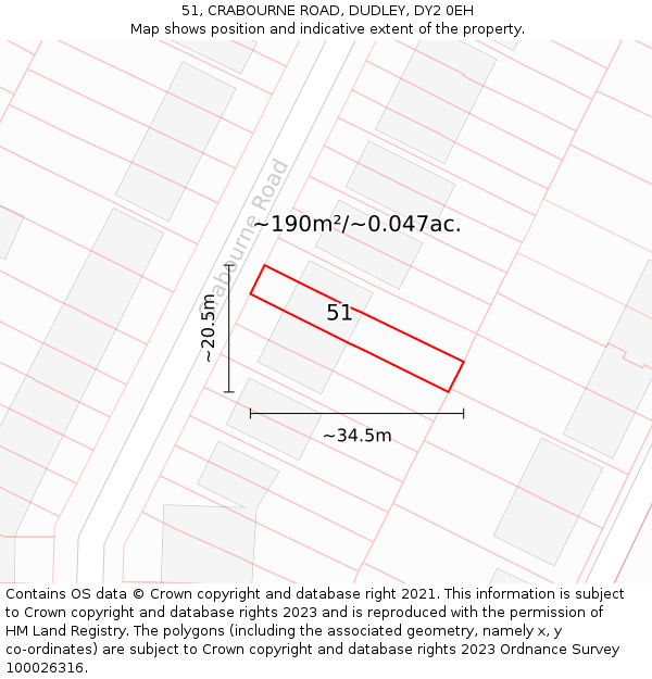 51, CRABOURNE ROAD, DUDLEY, DY2 0EH: Plot and title map