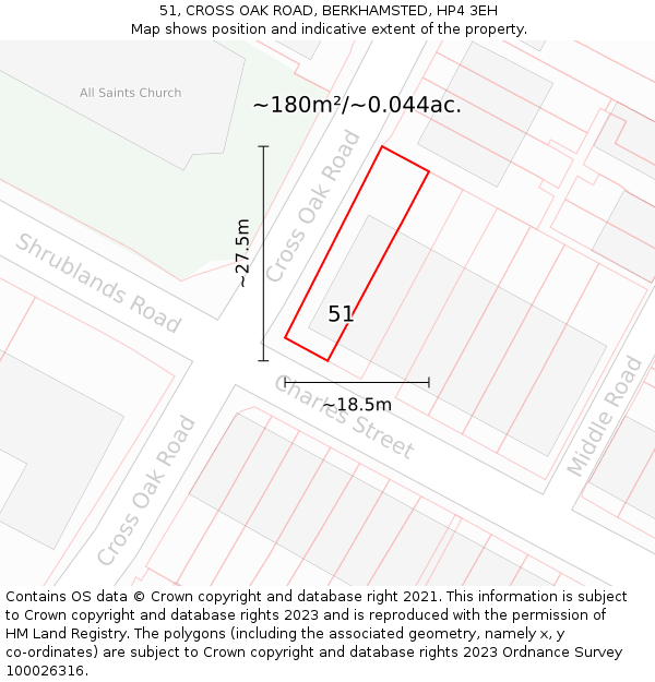 51, CROSS OAK ROAD, BERKHAMSTED, HP4 3EH: Plot and title map