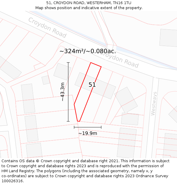 51, CROYDON ROAD, WESTERHAM, TN16 1TU: Plot and title map