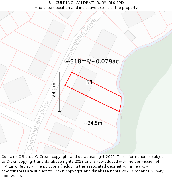 51, CUNNINGHAM DRIVE, BURY, BL9 8PD: Plot and title map