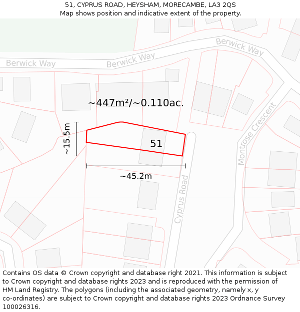 51, CYPRUS ROAD, HEYSHAM, MORECAMBE, LA3 2QS: Plot and title map