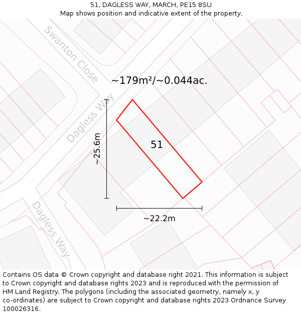 51, DAGLESS WAY, MARCH, PE15 8SU: Plot and title map