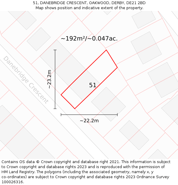 51, DANEBRIDGE CRESCENT, OAKWOOD, DERBY, DE21 2BD: Plot and title map