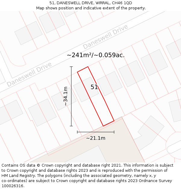 51, DANESWELL DRIVE, WIRRAL, CH46 1QD: Plot and title map