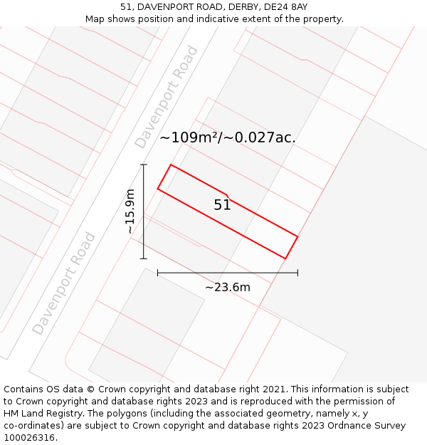 51, DAVENPORT ROAD, DERBY, DE24 8AY: Plot and title map