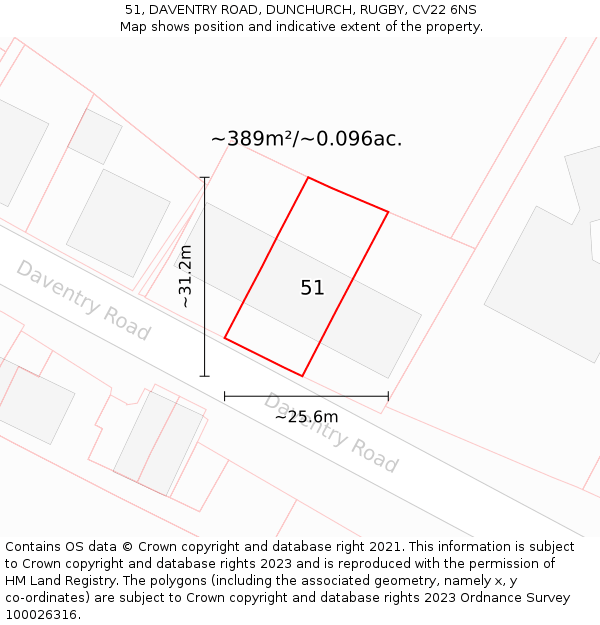 51, DAVENTRY ROAD, DUNCHURCH, RUGBY, CV22 6NS: Plot and title map