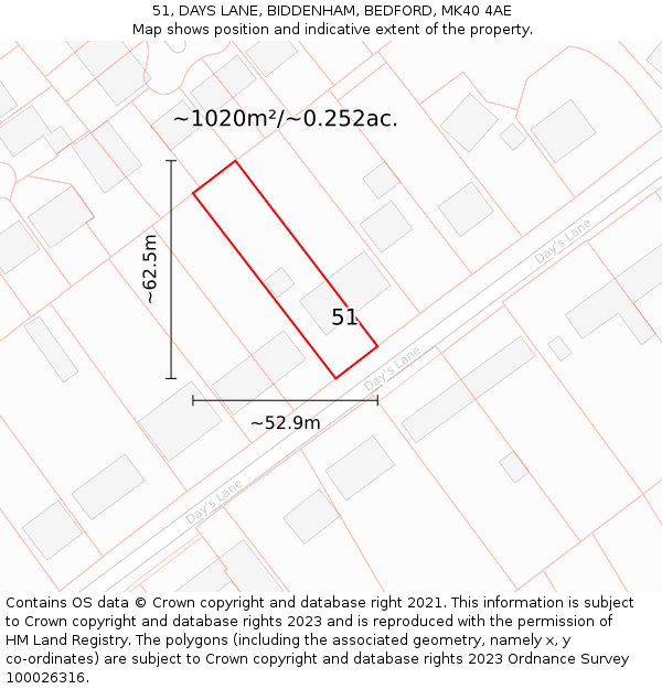 51, DAYS LANE, BIDDENHAM, BEDFORD, MK40 4AE: Plot and title map