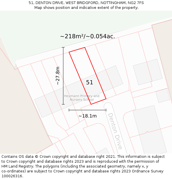 51, DENTON DRIVE, WEST BRIDGFORD, NOTTINGHAM, NG2 7FS: Plot and title map