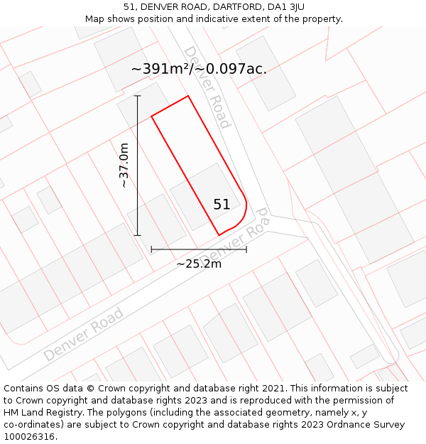 51, DENVER ROAD, DARTFORD, DA1 3JU: Plot and title map