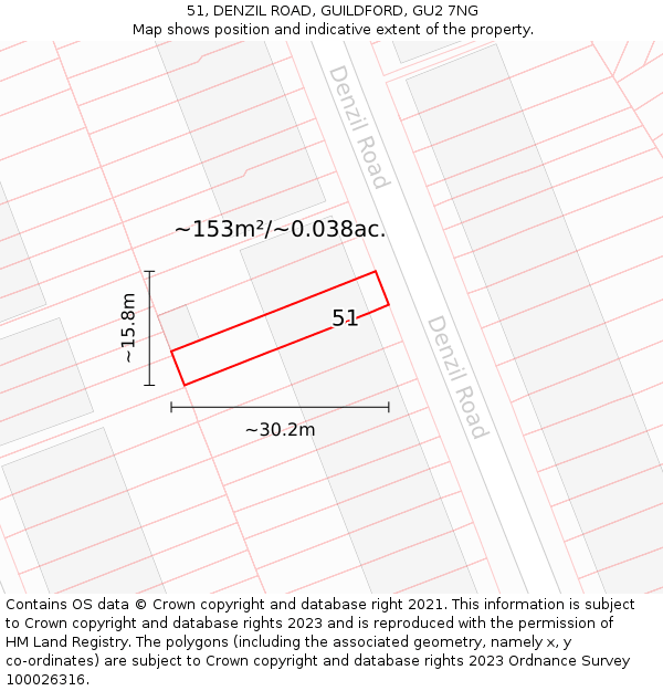 51, DENZIL ROAD, GUILDFORD, GU2 7NG: Plot and title map