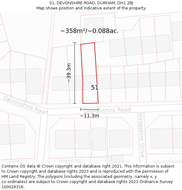 51, DEVONSHIRE ROAD, DURHAM, DH1 2BJ: Plot and title map