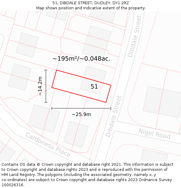 51, DIBDALE STREET, DUDLEY, DY1 2RZ: Plot and title map