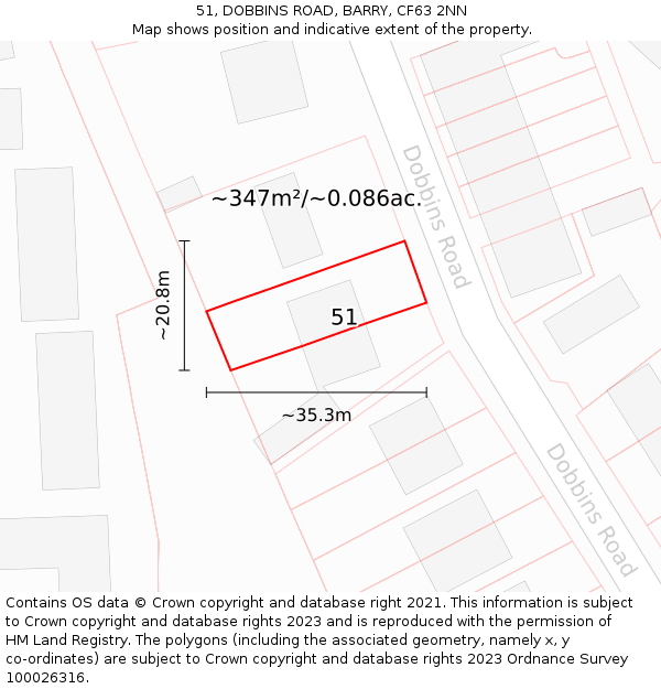 51, DOBBINS ROAD, BARRY, CF63 2NN: Plot and title map