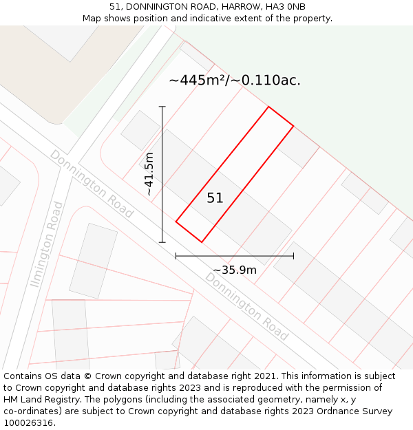 51, DONNINGTON ROAD, HARROW, HA3 0NB: Plot and title map