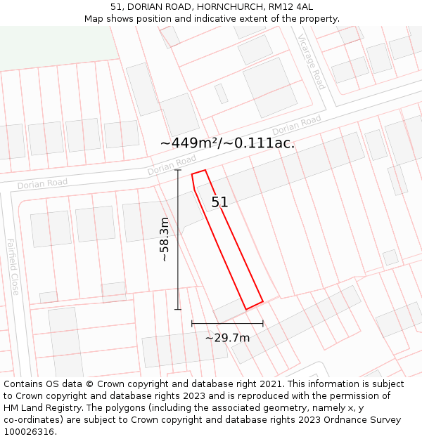 51, DORIAN ROAD, HORNCHURCH, RM12 4AL: Plot and title map