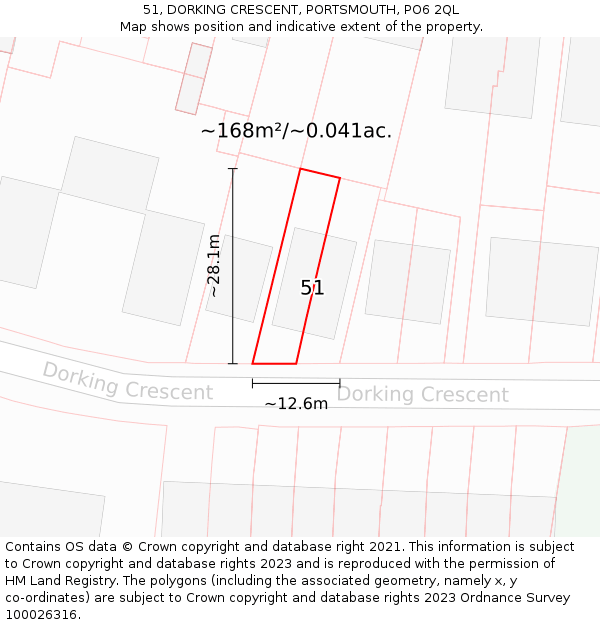 51, DORKING CRESCENT, PORTSMOUTH, PO6 2QL: Plot and title map