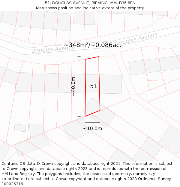 51, DOUGLAS AVENUE, BIRMINGHAM, B36 8EN: Plot and title map