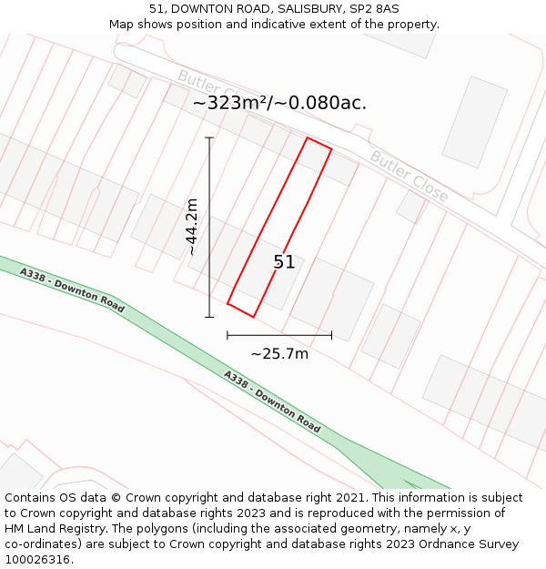 51, DOWNTON ROAD, SALISBURY, SP2 8AS: Plot and title map