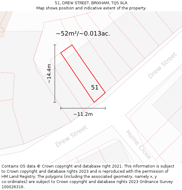 51, DREW STREET, BRIXHAM, TQ5 9LA: Plot and title map