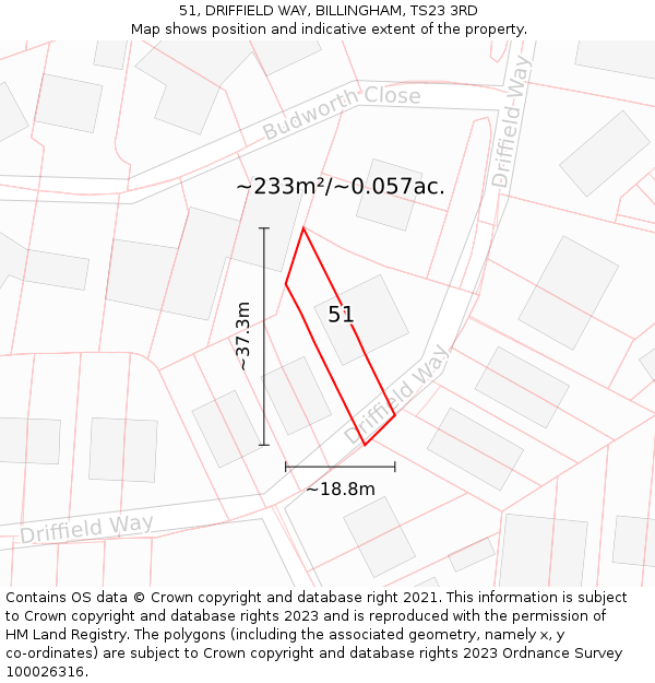 51, DRIFFIELD WAY, BILLINGHAM, TS23 3RD: Plot and title map