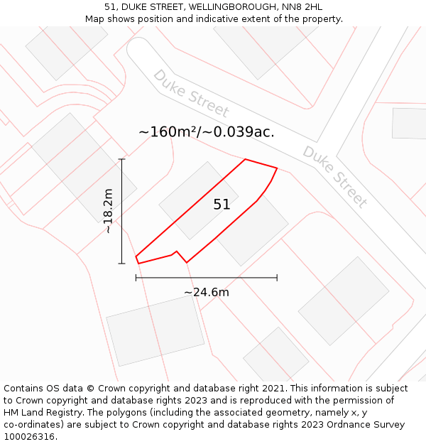 51, DUKE STREET, WELLINGBOROUGH, NN8 2HL: Plot and title map