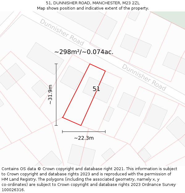 51, DUNNISHER ROAD, MANCHESTER, M23 2ZL: Plot and title map