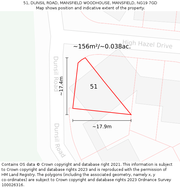 51, DUNSIL ROAD, MANSFIELD WOODHOUSE, MANSFIELD, NG19 7GD: Plot and title map