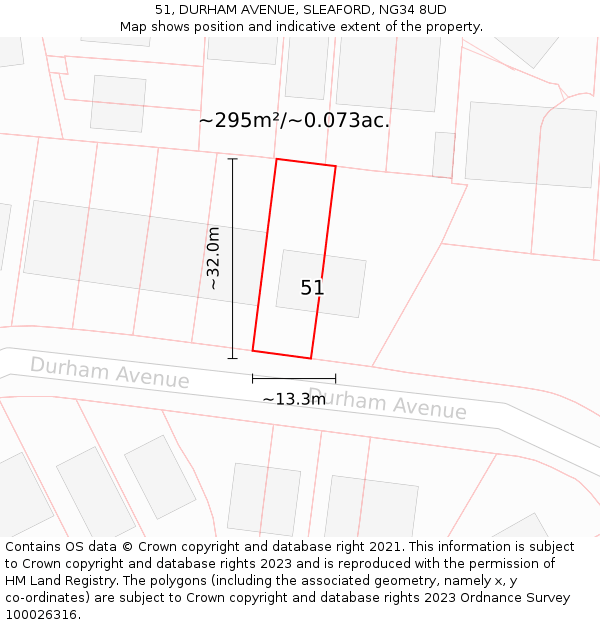 51, DURHAM AVENUE, SLEAFORD, NG34 8UD: Plot and title map