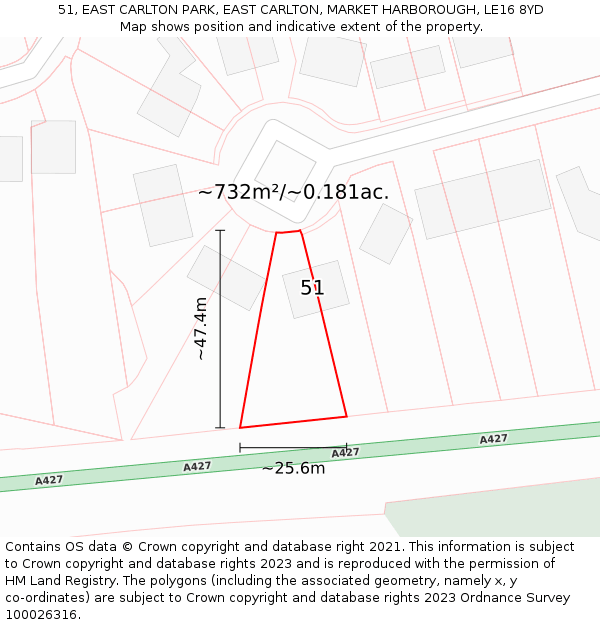 51, EAST CARLTON PARK, EAST CARLTON, MARKET HARBOROUGH, LE16 8YD: Plot and title map