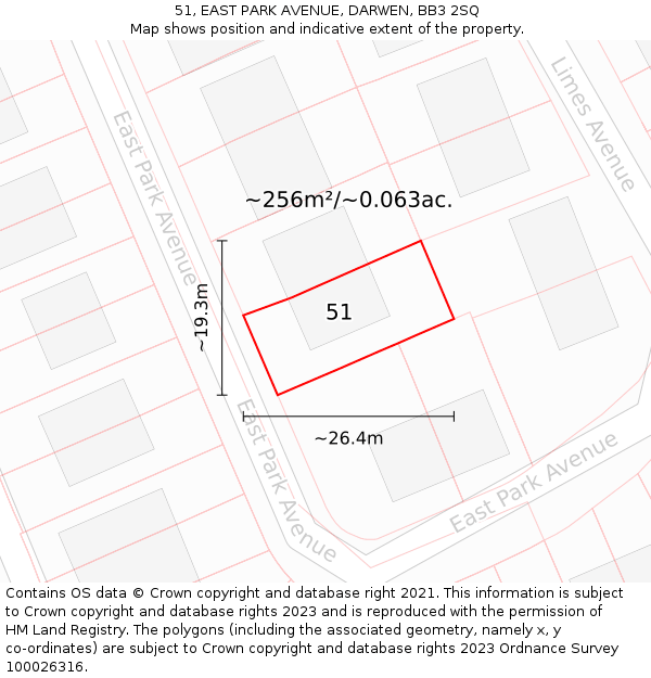 51, EAST PARK AVENUE, DARWEN, BB3 2SQ: Plot and title map