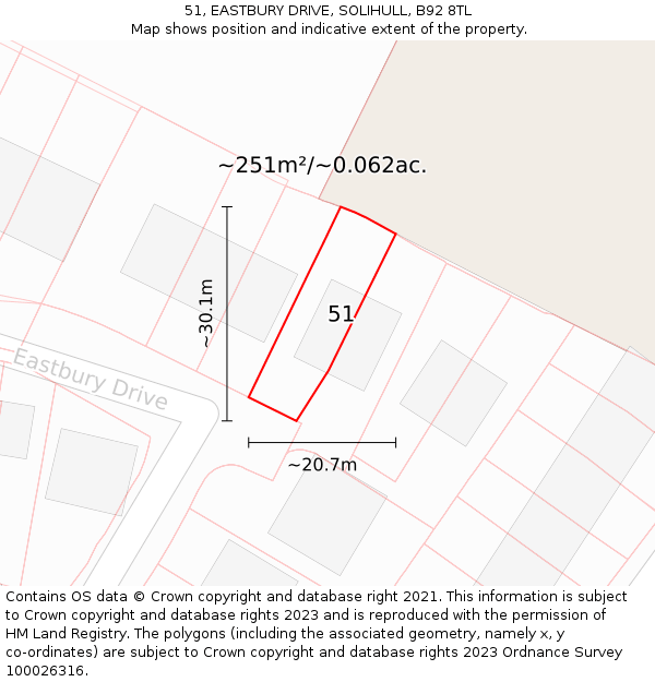 51, EASTBURY DRIVE, SOLIHULL, B92 8TL: Plot and title map