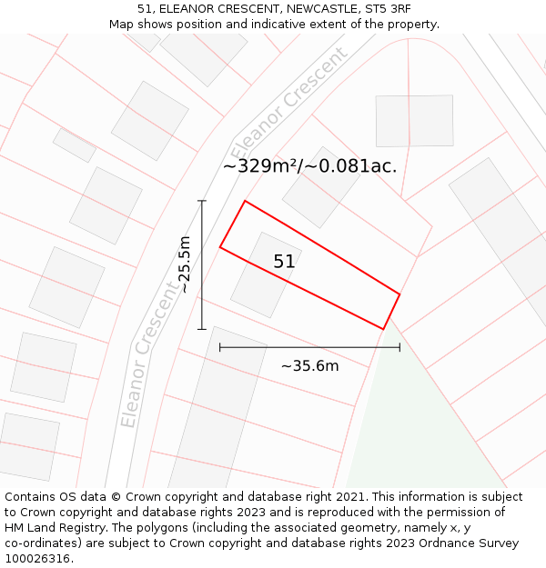 51, ELEANOR CRESCENT, NEWCASTLE, ST5 3RF: Plot and title map