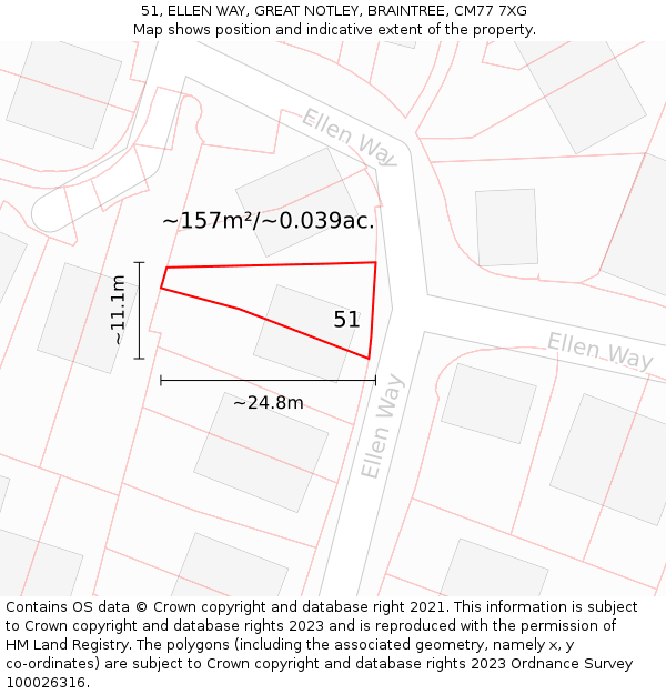 51, ELLEN WAY, GREAT NOTLEY, BRAINTREE, CM77 7XG: Plot and title map