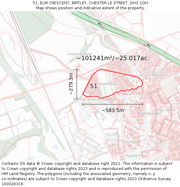 51, ELM CRESCENT, BIRTLEY, CHESTER LE STREET, DH3 1GH: Plot and title map