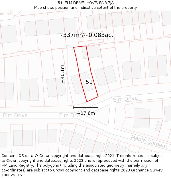 51, ELM DRIVE, HOVE, BN3 7JA: Plot and title map