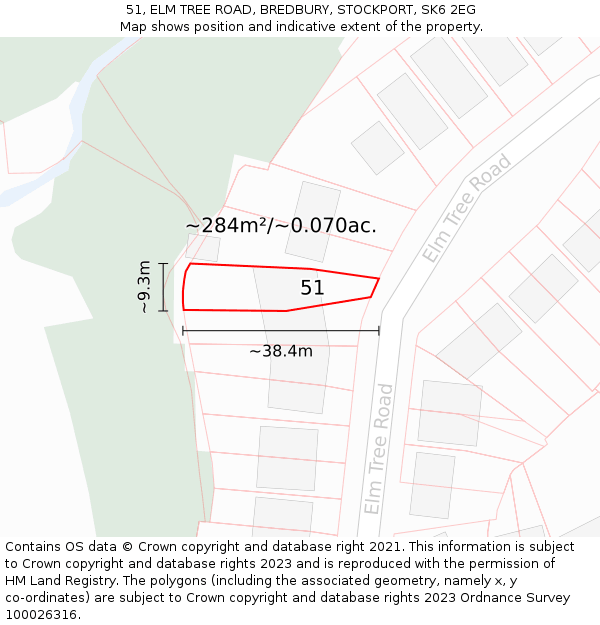 51, ELM TREE ROAD, BREDBURY, STOCKPORT, SK6 2EG: Plot and title map