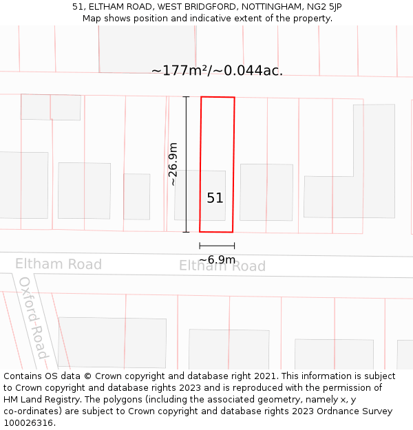 51, ELTHAM ROAD, WEST BRIDGFORD, NOTTINGHAM, NG2 5JP: Plot and title map