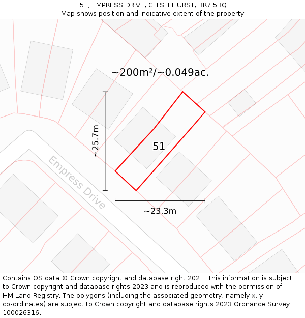 51, EMPRESS DRIVE, CHISLEHURST, BR7 5BQ: Plot and title map