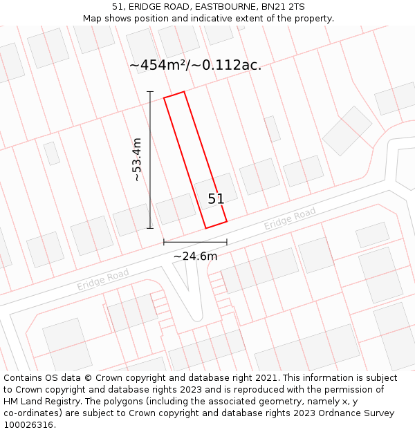 51, ERIDGE ROAD, EASTBOURNE, BN21 2TS: Plot and title map