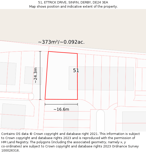 51, ETTRICK DRIVE, SINFIN, DERBY, DE24 3EA: Plot and title map