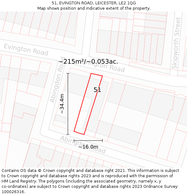 51, EVINGTON ROAD, LEICESTER, LE2 1QG: Plot and title map