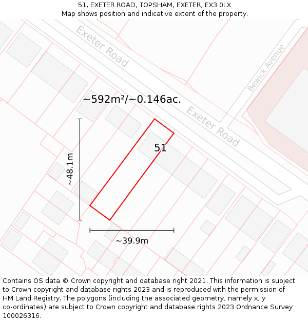 51, EXETER ROAD, TOPSHAM, EXETER, EX3 0LX: Plot and title map