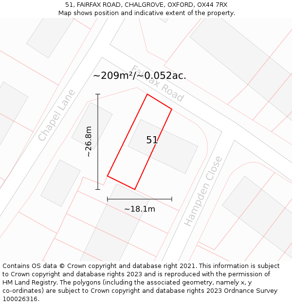 51, FAIRFAX ROAD, CHALGROVE, OXFORD, OX44 7RX: Plot and title map