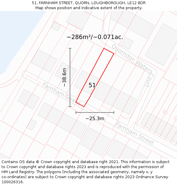 51, FARNHAM STREET, QUORN, LOUGHBOROUGH, LE12 8DR: Plot and title map