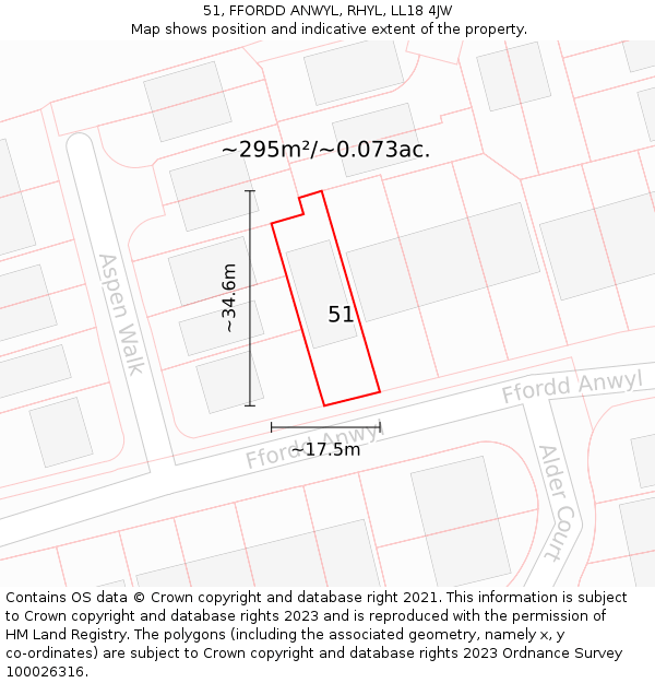 51, FFORDD ANWYL, RHYL, LL18 4JW: Plot and title map