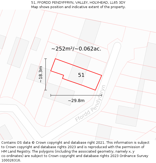 51, FFORDD PENDYFFRYN, VALLEY, HOLYHEAD, LL65 3DY: Plot and title map