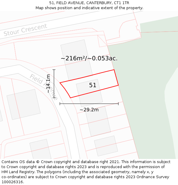 51, FIELD AVENUE, CANTERBURY, CT1 1TR: Plot and title map